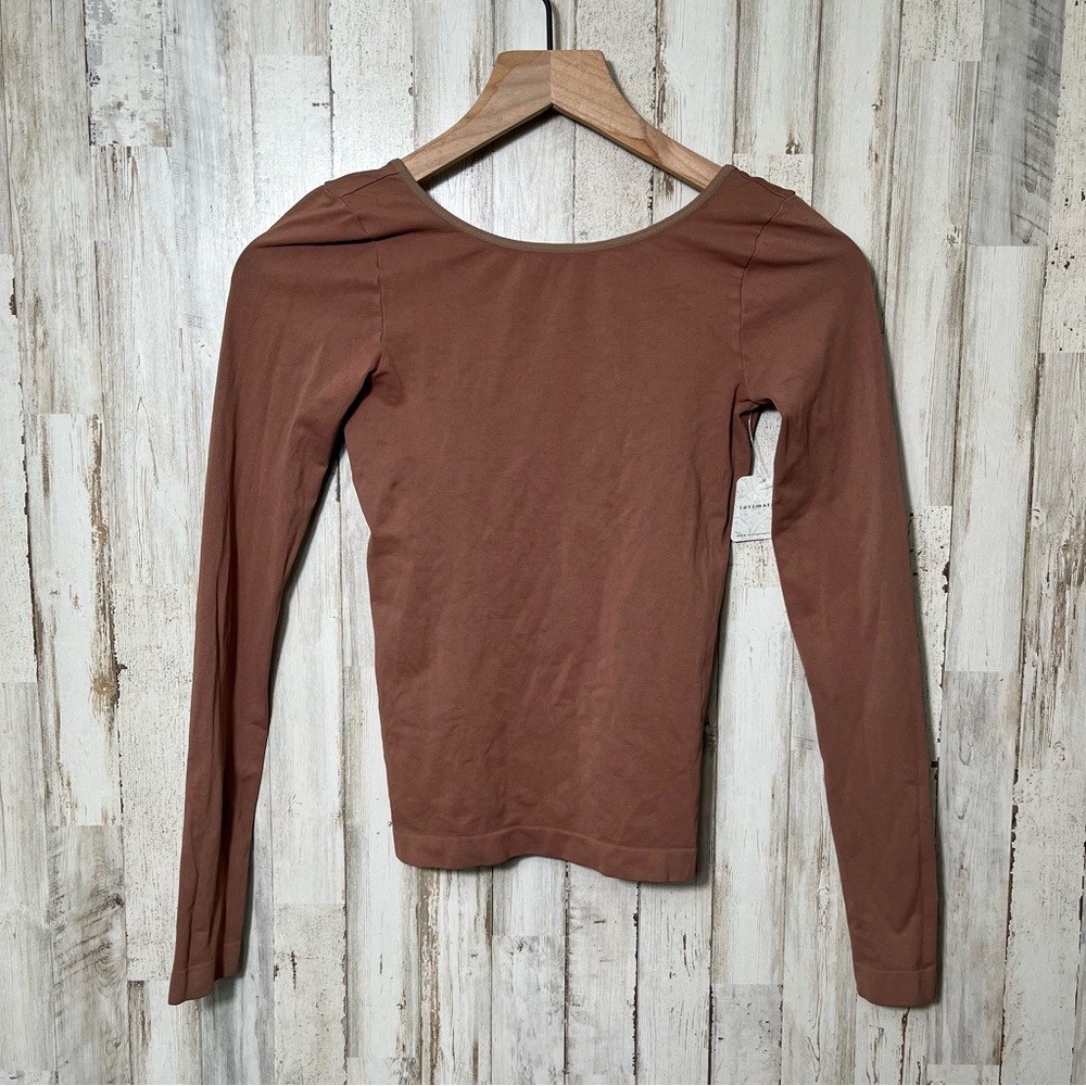 Free People Intimately Low Back Seamless Long Sleeve Brown Top New Womens M/L